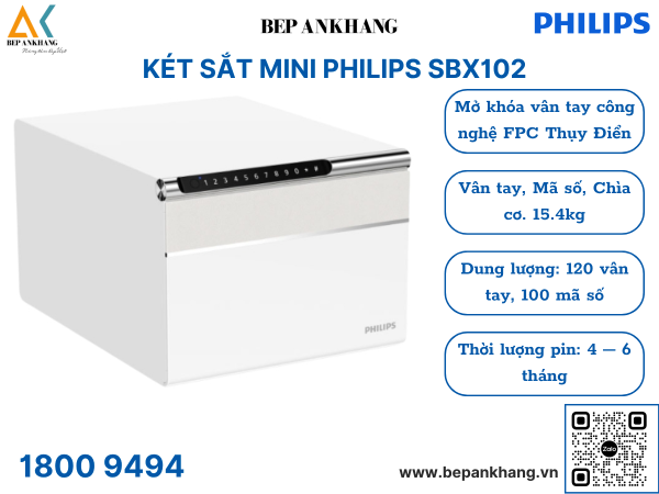 Két sắt mini Philips SBX102 - Màu trắng - 15.4Kg